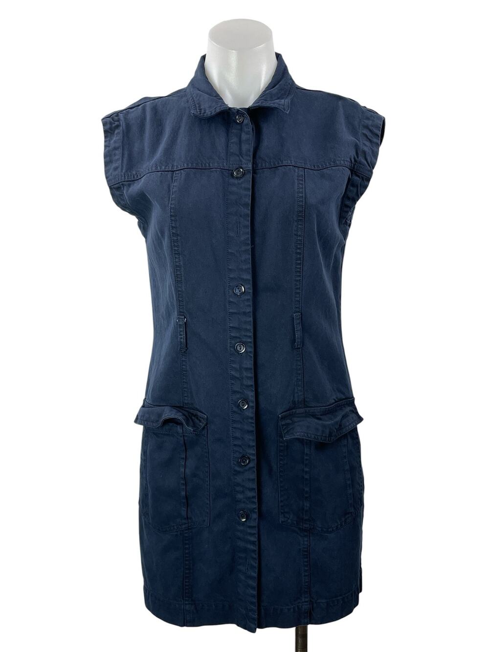 YPB Abercrombie & Fitch Navy Blue Short Sleeve Button Denim Jean Shirt Dress XS